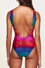Rainbow Paisley Print Retro Backless One Piece Swimwear