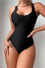Plain U Collar Classic Strappy Back One Piece Swimwear
