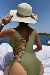 Ribbed Kitsch Strappy Back One Piece Swimwear