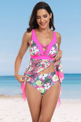 Patchwork Floral Print Pretty Irregular Tankini