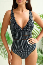 Polka Dot Ruffles V Neck Stunning Backless One Piece Swimwear