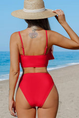 Solid Color Casual Tiered Ruffles Bikini