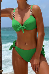 Solid Color Chain Decor Stylish Lace-Up Bikini