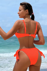 Solid Color Chain Decor Stylish Lace-Up Bikini