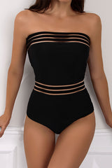Mesh Tape Patchwork Classic Halter Collar One Piece Swimwear