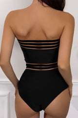 Mesh Tape Patchwork Classic Halter Collar One Piece Swimwear