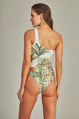 Natural Print Flattering Cutout One Piece Swimwear & Lace-Up Skirt Beachwear