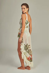 Natural Print Flattering Cutout One Piece Swimwear & Lace-Up Skirt Beachwear