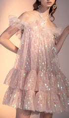 HALTER SEQUINS MINI DRESS IN PINK