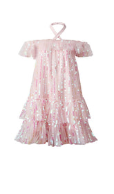 HALTER SEQUINS MINI DRESS IN PINK