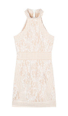 HIGH NECK CROCHET MINI DRESS IN BEIGE