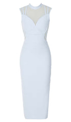 HIGH NECK MESH MIDI DRESS IN LIGHT BLUE