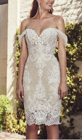 OFF SHOULDER LACE SHORT WEDDING DRESS IN APRICOT