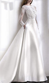 LACE STITCHED WEDDING DRESS IN WHITE