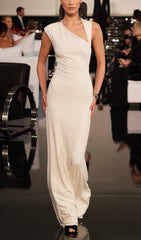 CROSS-SHOULDER OPEN-BACK MOP DRESS IN WHITE