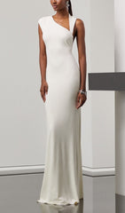 CROSS-SHOULDER OPEN-BACK MOP DRESS IN WHITE