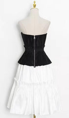 JOINT MIDI DRESS IN BLACK AND WHITE