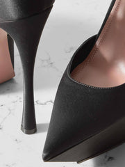 SATIN PLATFORM PUMPS IN BLACK