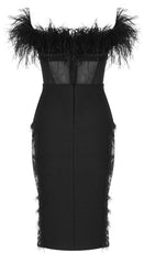 LACE FEATHER DRESS IN BLACK