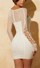 LACE UP SLEEVE MINI DRESS IN WHITE