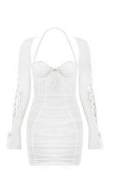 LACE UP SLEEVE MINI DRESS IN WHITE
