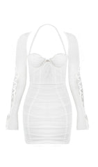 LACE UP SLEEVE MINI DRESS IN WHITE