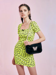 Butterfly Short Sleeve Bodycon Mini Dress
