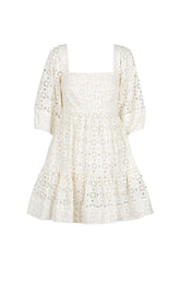 LINEN SQUARE NECK MINI DRESS - RICE