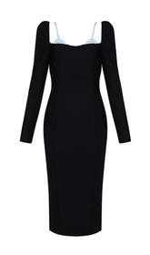 LONG SLEEVE BANDAGE MIDI DRESS IN BLACK