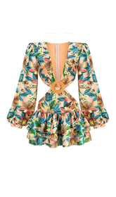 LONG SLEEVE CUTOUT MINI DRESS IN MULTICOLOR