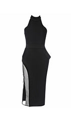MESH SHOUDER OFF MIDI DRESS IN BLACK