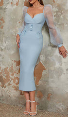 MESH SLEEVE BODYCON MIDI DRESS IN BLUE