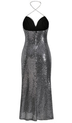 MIDI DRESS WITH SEQUINS SLITS IN SLIVER