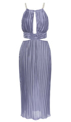 MOCK-NECK SLEEVELESS BELTED MIDI DRESS