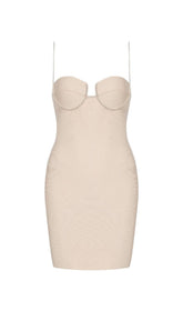 NUDE CRYSTAL STRAP BANDAGE MINI DRESS