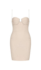 NUDE CRYSTAL STRAP BANDAGE MINI DRESS
