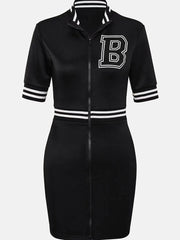 Letter Zip Up Baseball Mini Dress