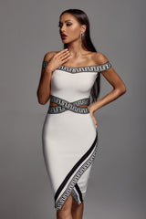 OFF SHOULDER BANDAGE MIDI DRESS