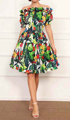 ONE SHOULDER CACTUS MINI DRESS IN GREEN
