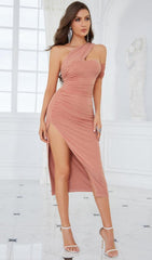 ONE SHOULDER CUT OUT MIDI DRESS IN PINK