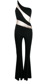 ONE-SHOULDER FLARED-LEG JUMPSUIT IN BLACK