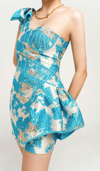 ONE SHOULDER MINI DRESS IN BLUE