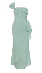 ONE SHOULDER RUCHED MIDI DRESS IN MINT