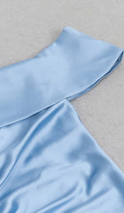 ONE SHOULDER RUCHED SLIT MAXI DRESS IN BLUE