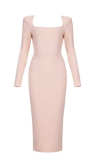 PINK LONG SLEEVE MIDI DRESS