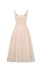 PLEATED CAMI SLIM MIDI DRESS IN WHITE