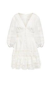 PLUNGING NECK LACE MINI DRESS IN WHITE