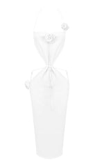 RIBBED CUT OUT MIDI DRESS IN WHITE