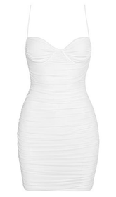 RUCHED MINI DRESS IN WHITE