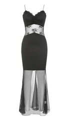 SPAGHETTI LACE SLIP DRESS IN BLACK